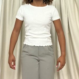 Waffle white t-shirt ruffled edge tees short sleeve